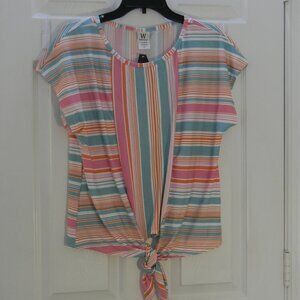Wrapper Colorful Blouse Pink Blue Orange Stripes NWT